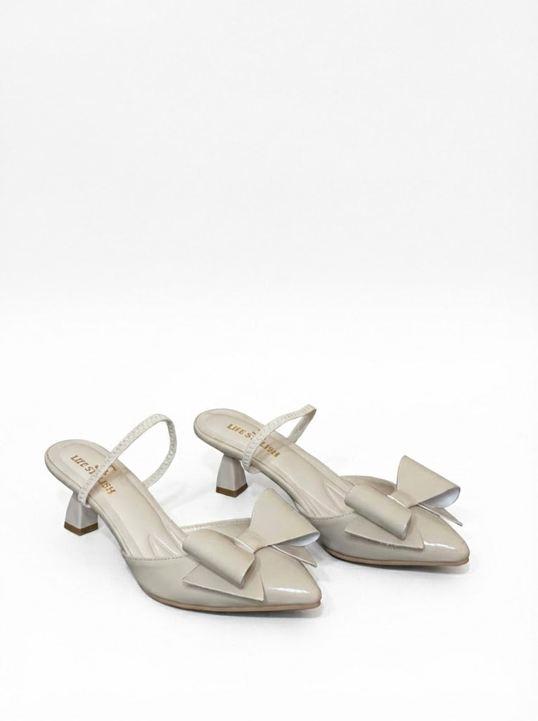 Shoes Heels Leather With Elastic And Bow F-610