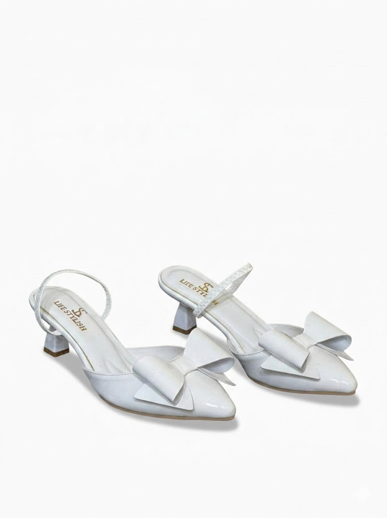 Shoes Heels Leather With Elastic And Bow F-610