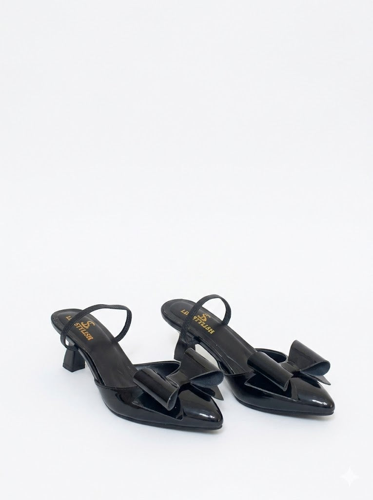 Shoes Heels Leather With Elastic And Bow F-610