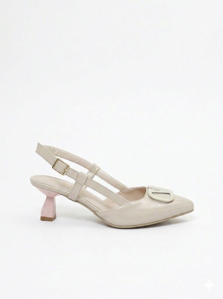 Shoes Mid Heels Leather With Buckle Elegant F-613