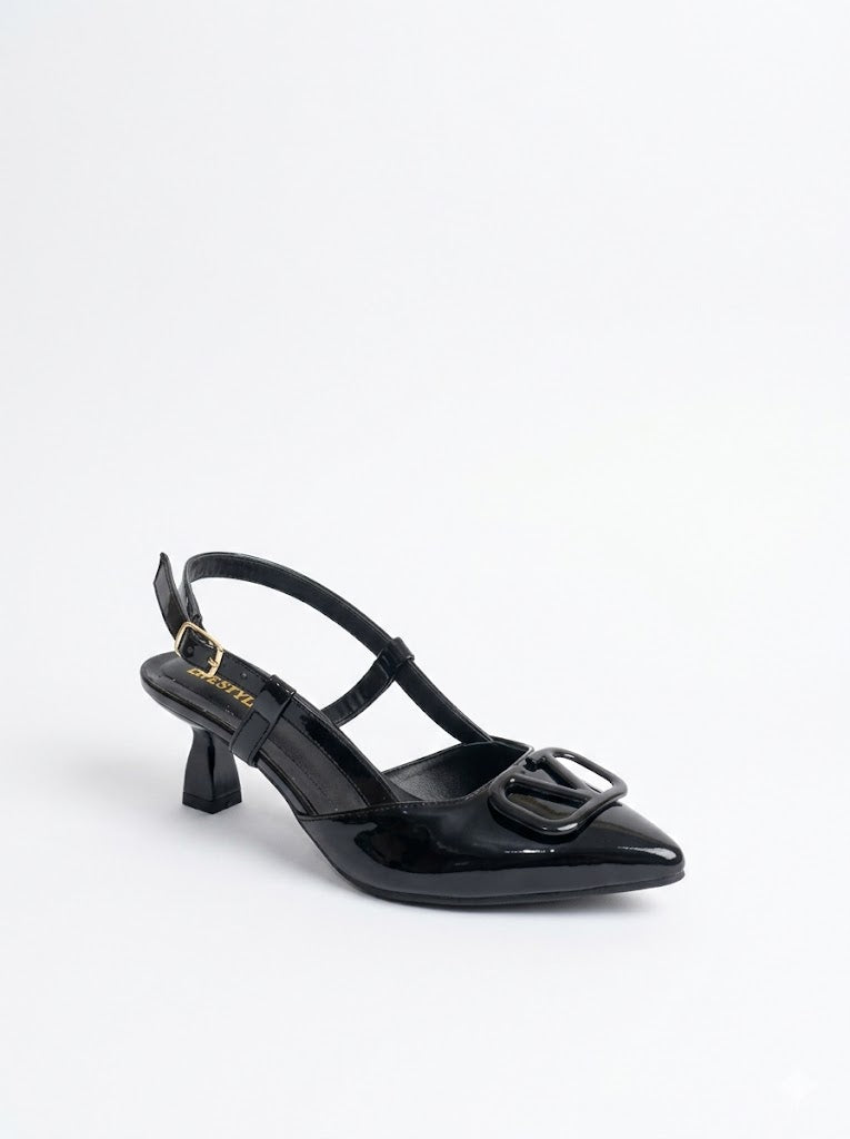 Shoes Mid Heels Leather With Buckle Elegant F-613