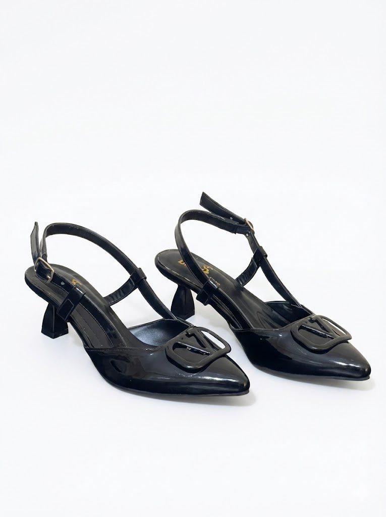 Shoes Mid Heels Leather With Buckle Elegant F-613