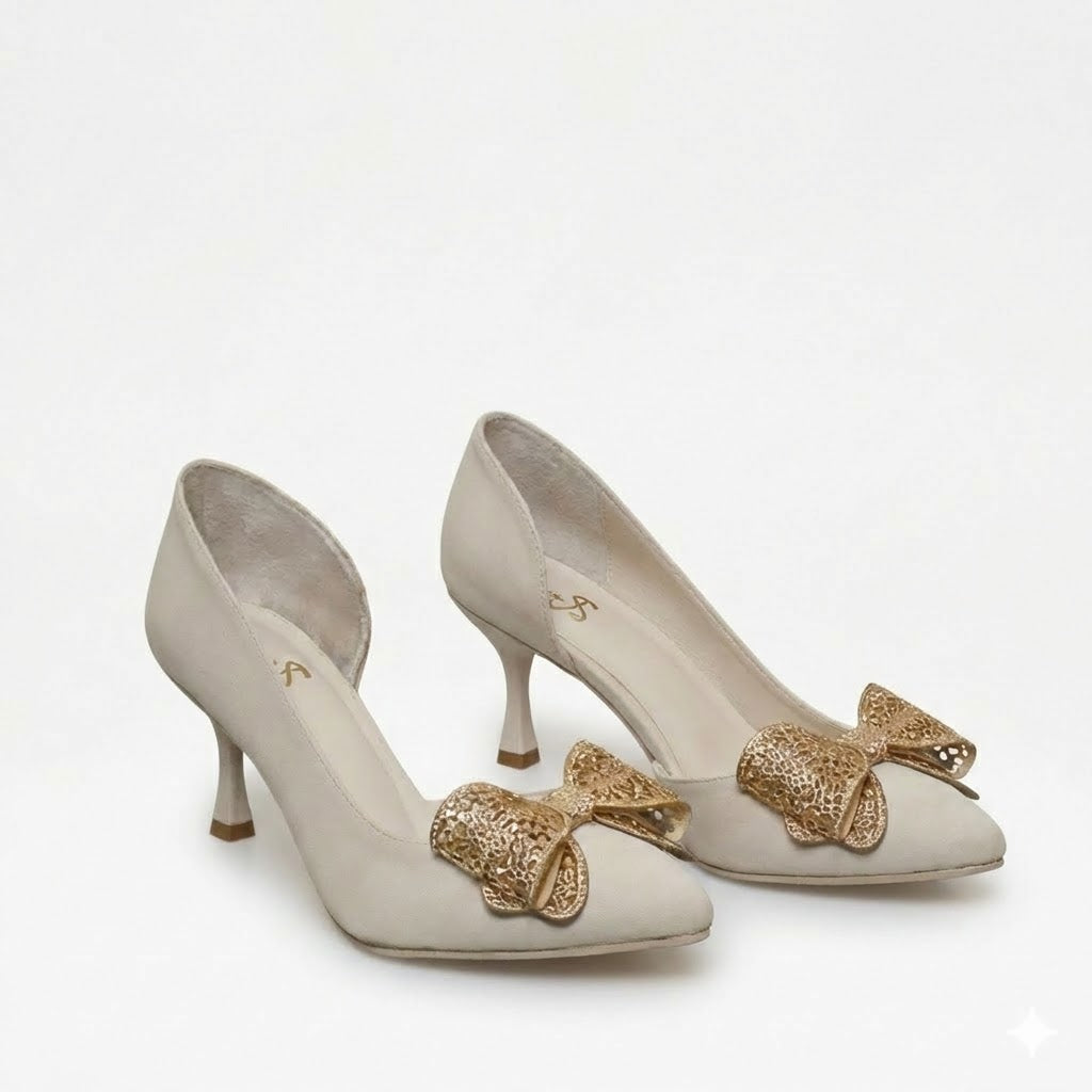 Shoes Heels Leather With Bow Classy GZ-903