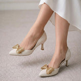 Shoes Heels Leather With Bow Classy GZ-903