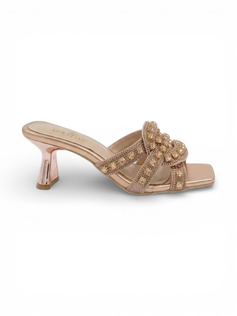 Slipper Heels Leather With Embroide Elegant X-14