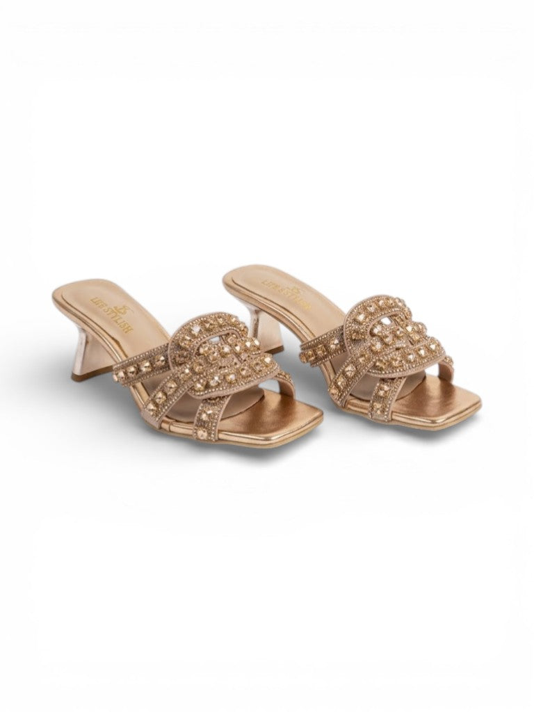 Slipper Heels Leather With Embroide Elegant X-14