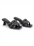 Slipper Heels Leather With Embroide Elegant X-14