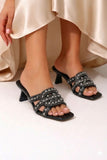 Slipper Heels Leather With Embroide Elegant X-14