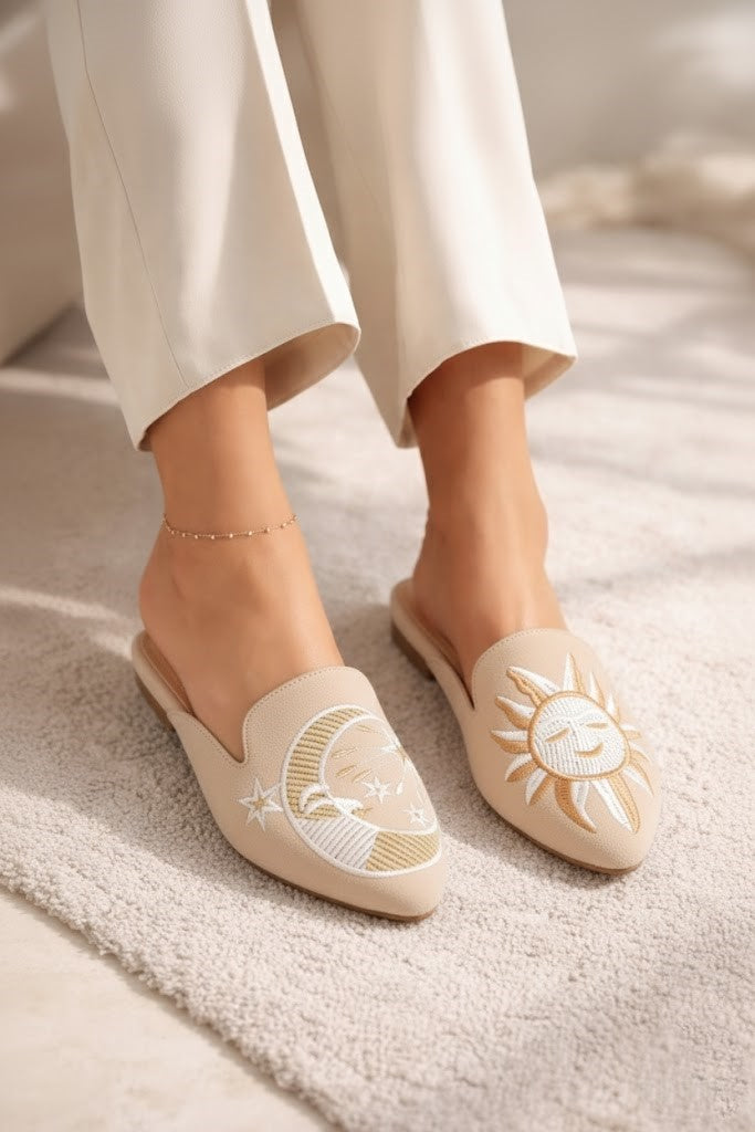 Mules Flat Fabric With Print SB-702