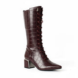 Long Boot Mid Heels Leather With Rope and Zipper LB-45