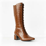 Long Boot Mid Heels Leather With Rope and Zipper LB-45