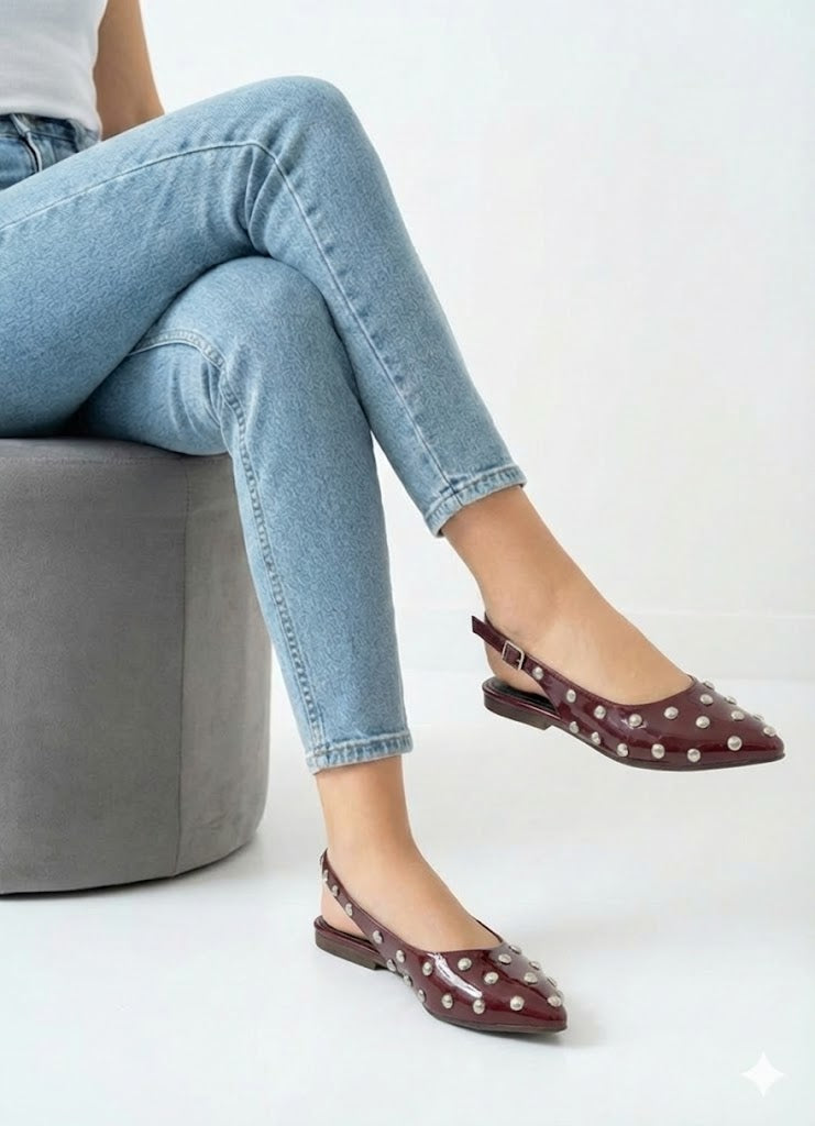 Mules Flat Leather Glossy With Buckle BF-805