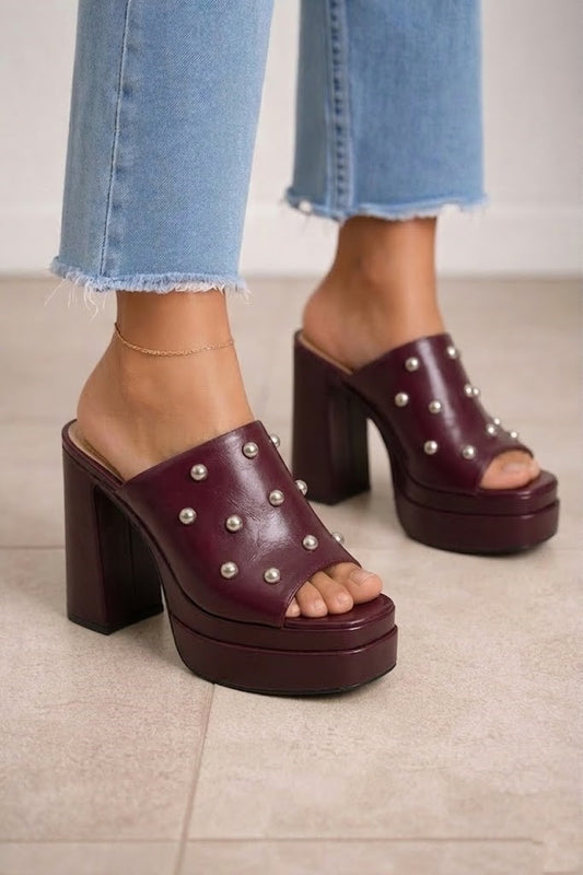 Slipper High Heels Leather Studded X-15