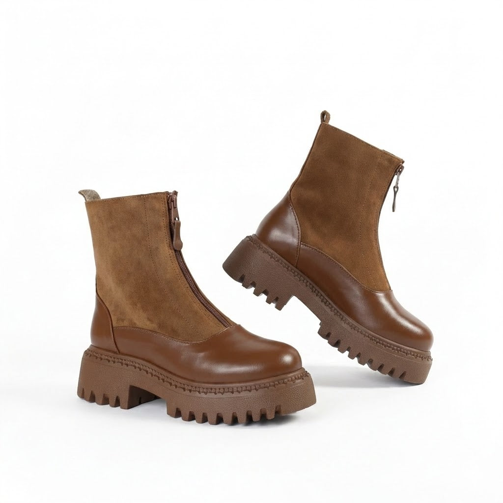 Ankle Boot Leather And Suede With Zipper Elegant E-104