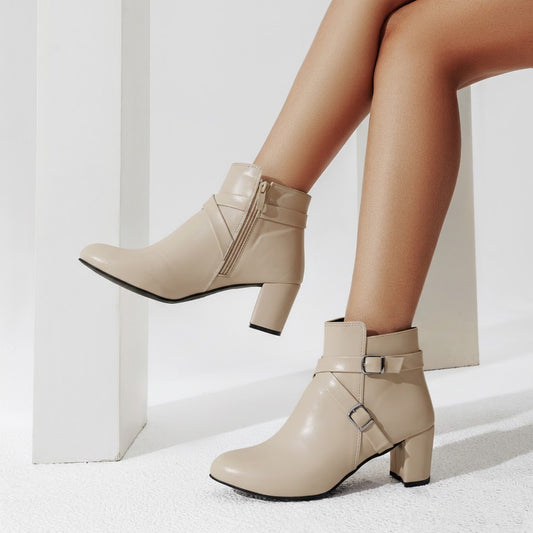 Ankle Boot Heels Leather With Accessories R-21
