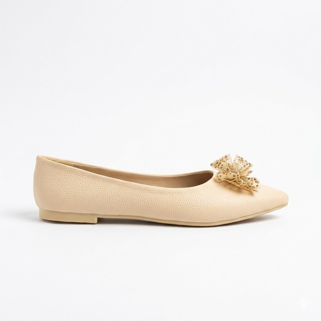 Ballerina Flat Leather Pointed With Bow BN-519