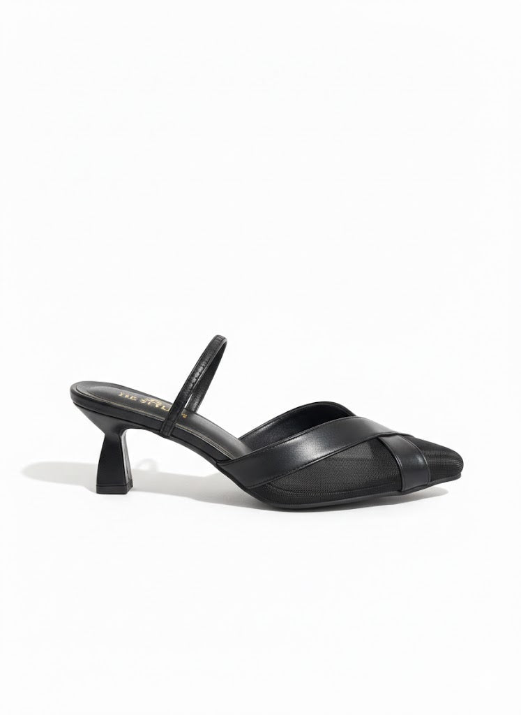 Shoes Mid Heels Leather With Elastic F-608