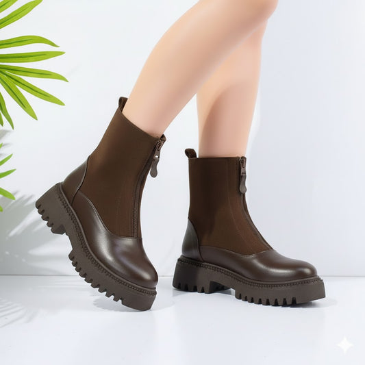 Ankle Boot Leather And Suede With Zipper Elegant E-104