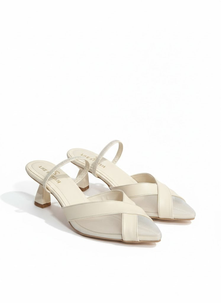 Shoes Mid Heels Leather With Elastic F-608