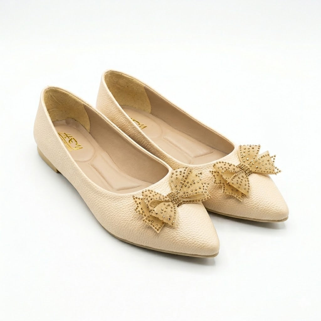 Ballerina Flat Leather Pointed With Bow BN-519