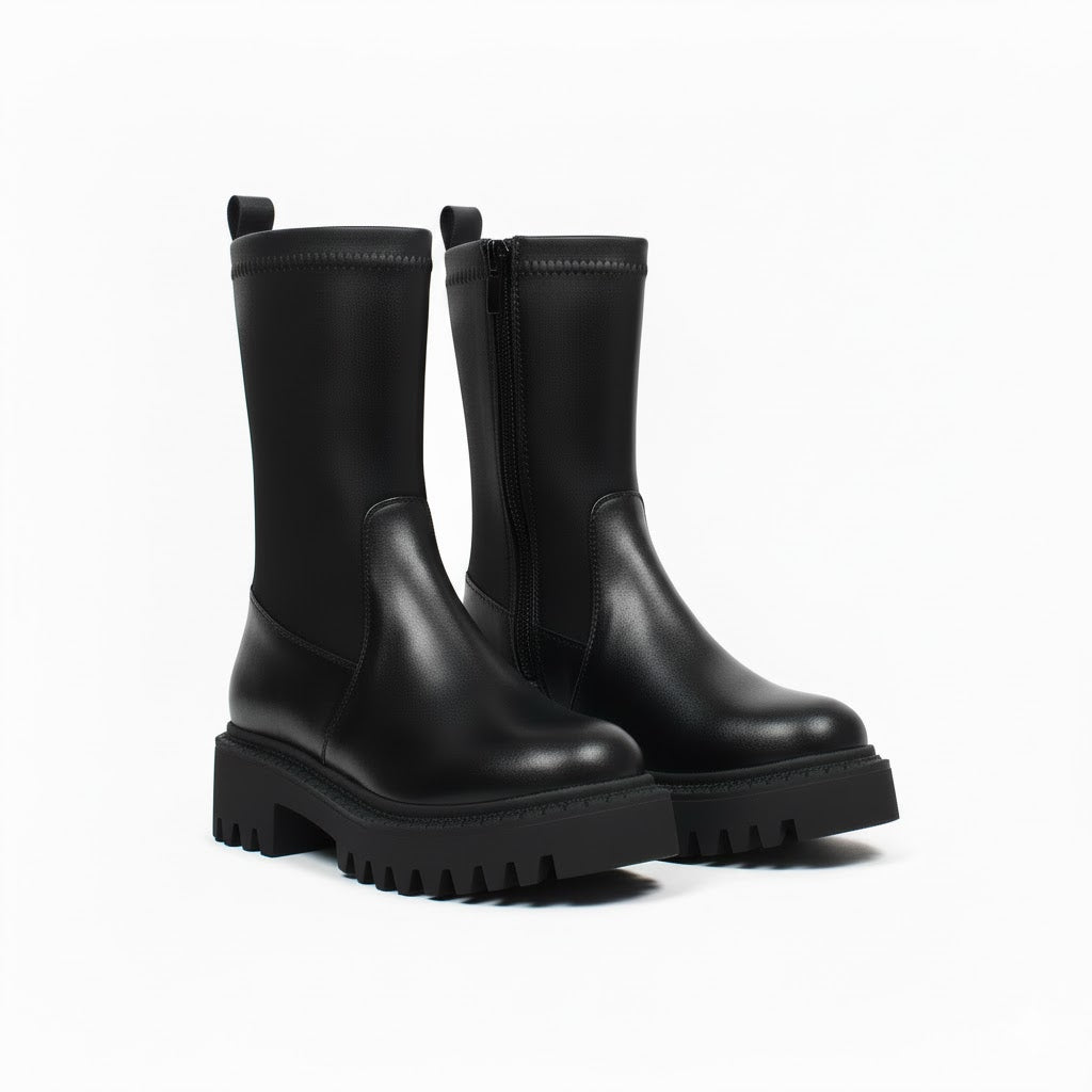 Ankle Boot Mid Heels Leather Comfort  E-107