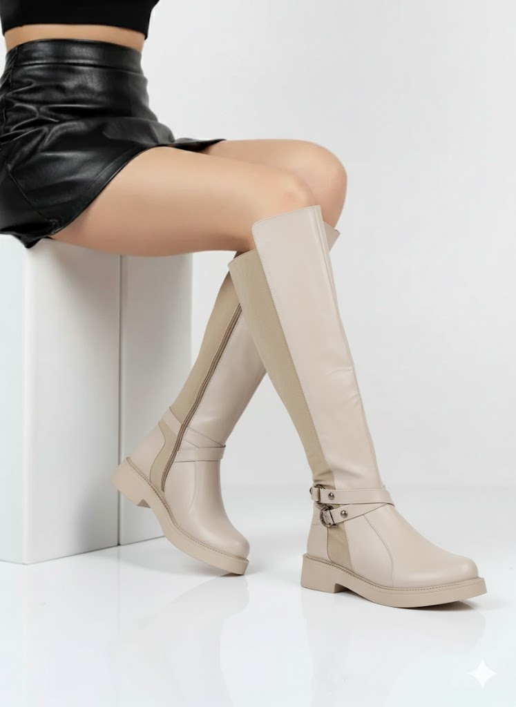 Long Boot Leather And Suede Elegant LB-47