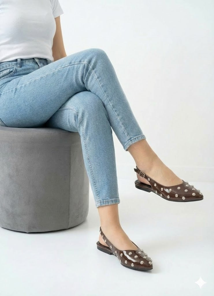 Mules Flat Leather Glossy With Buckle BF-805