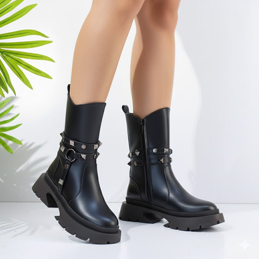 Ankle Boot Leather With Accessories Stylish E-103