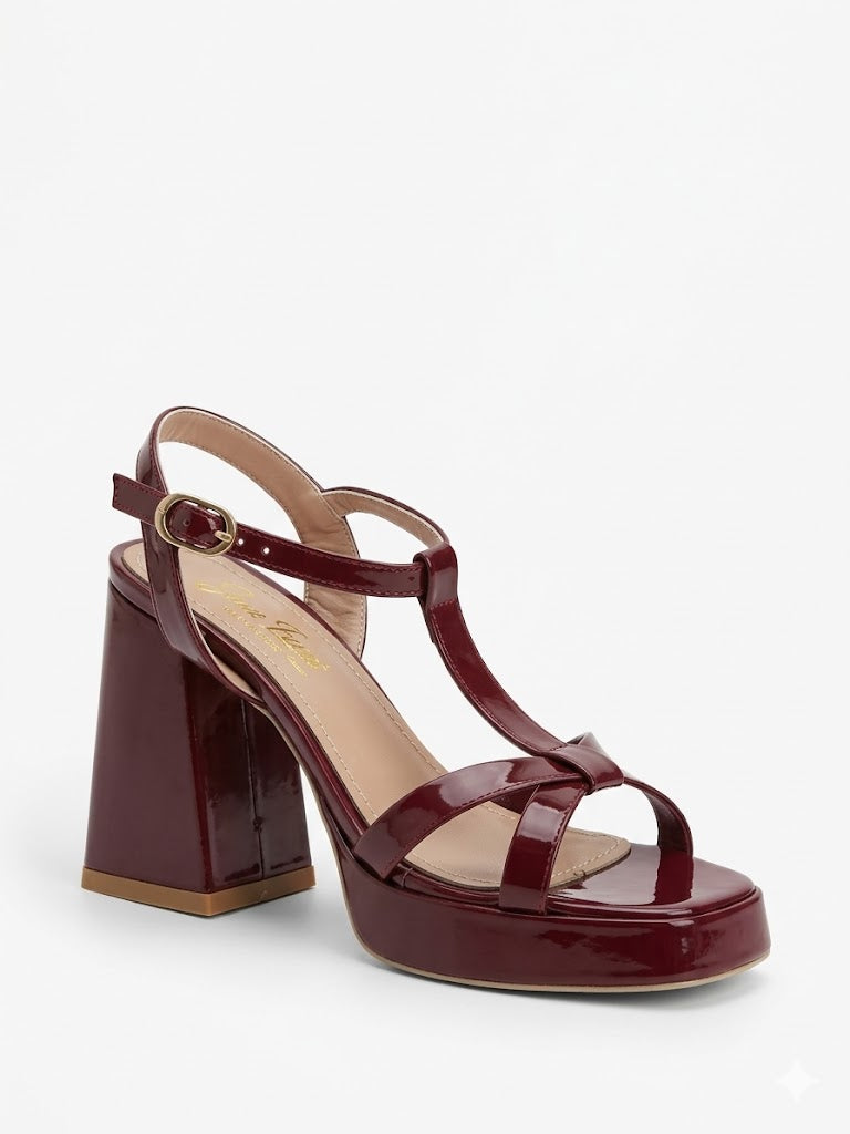 Sandal High Heel Leather Glossy H-16