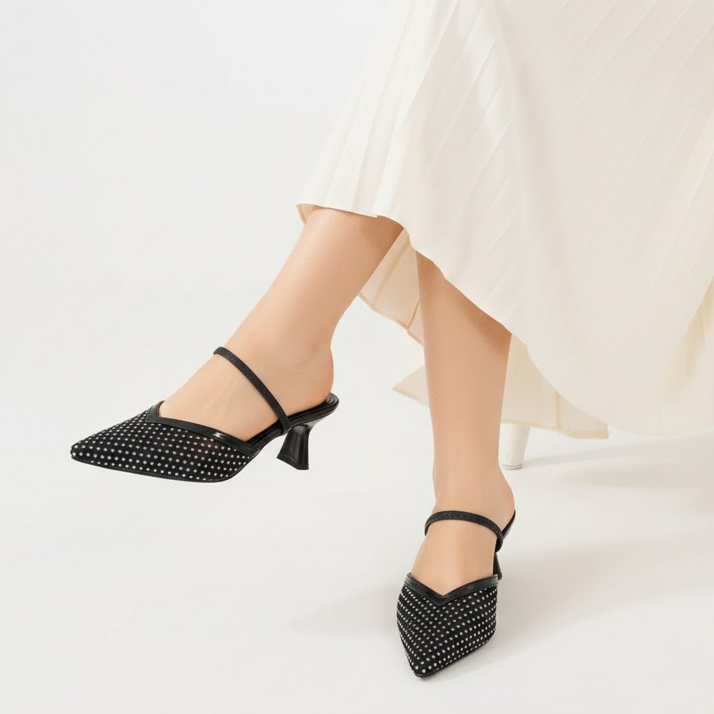 Shoes Mid Heels Fabric With Elastic F-603