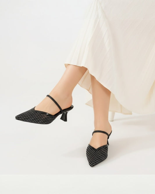 Shoes Mid Heels Fabric With Elastic F-603