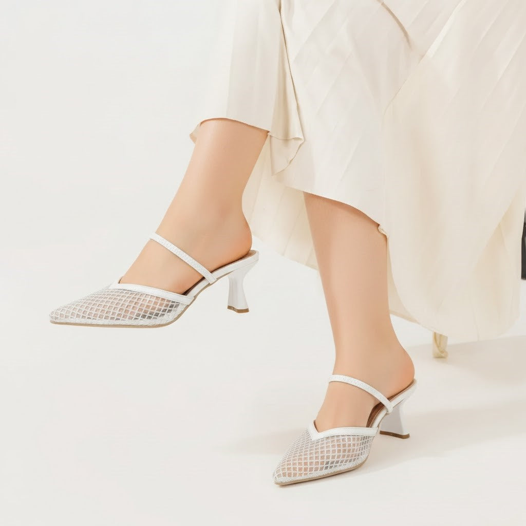 Shoes Mid Heels Fabric With Elastic F-603