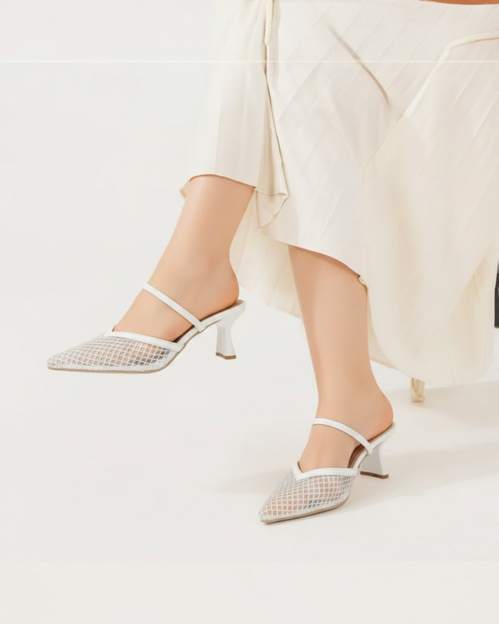 Shoes Mid Heels Fabric With Elastic F-603