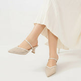 Shoes Mid Heels Fabric With Elastic F-603