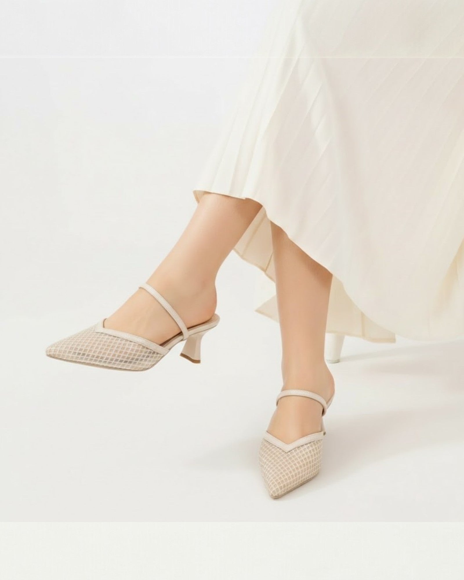 Shoes Mid Heels Fabric With Elastic F-603