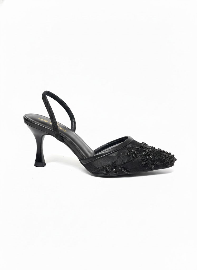 Shoes Heels Mesh With Embroidery F-607