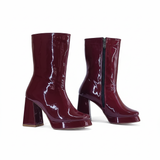 Boot Heels Leather Glossy With Zipper L-113