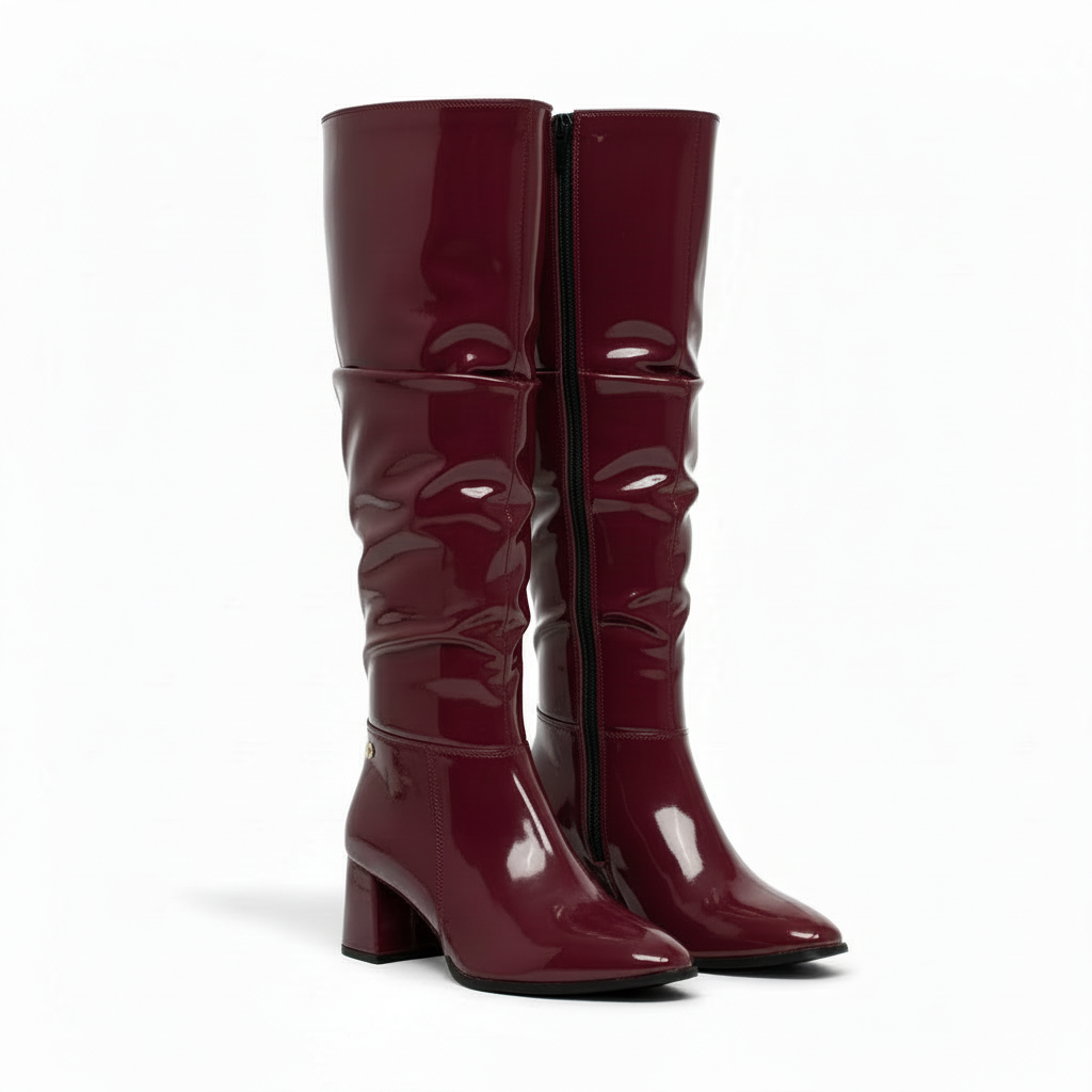 Long Boot Mid Heels Leather Glossy LB-48