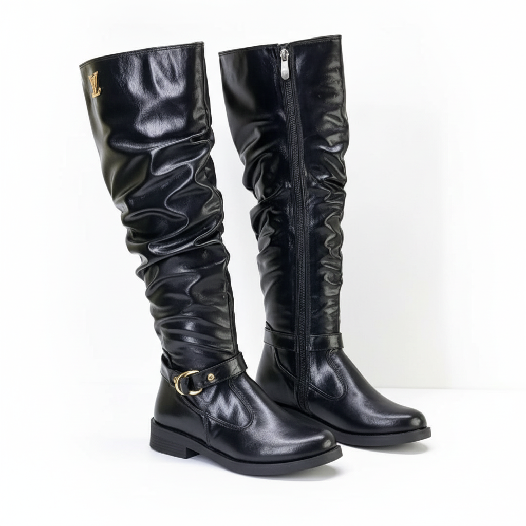 Long boot flat leather with accessories LB-43