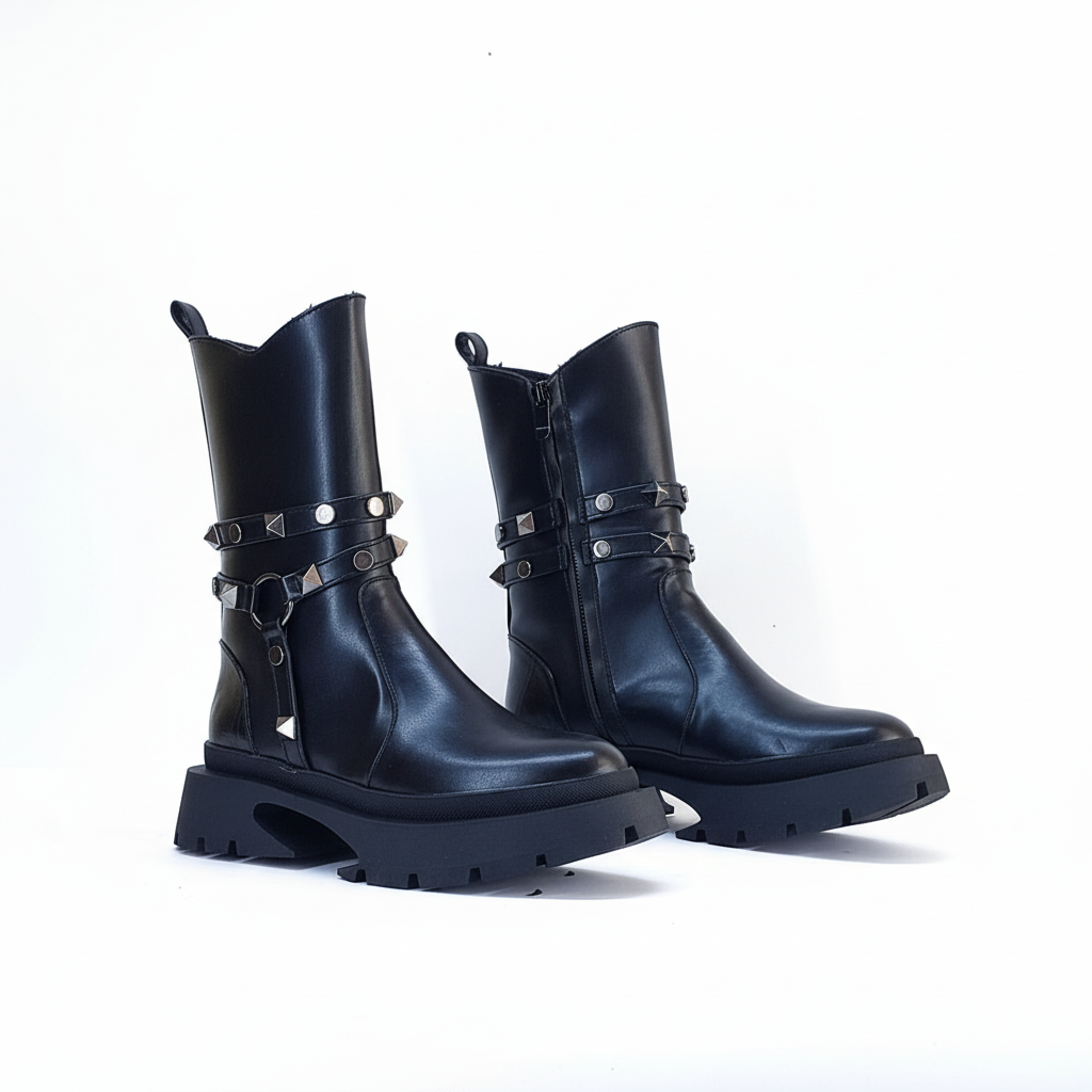 Ankle Boot Leather With Accessories Stylish E-103