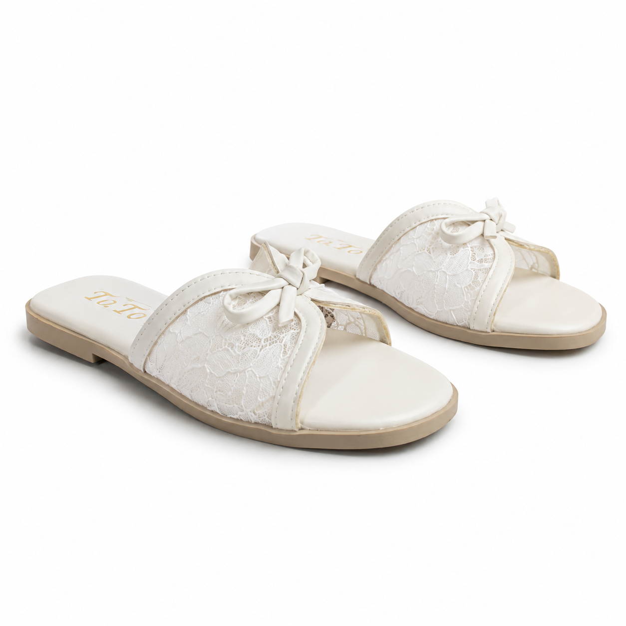 Slipper Flat Leather And  Dentelle With Bow SL-250
